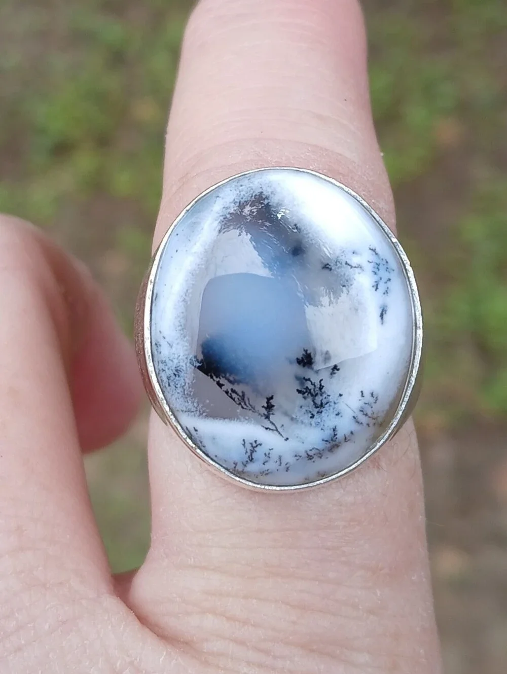 New Men's Dendritic Opal 925 Silver Ring.